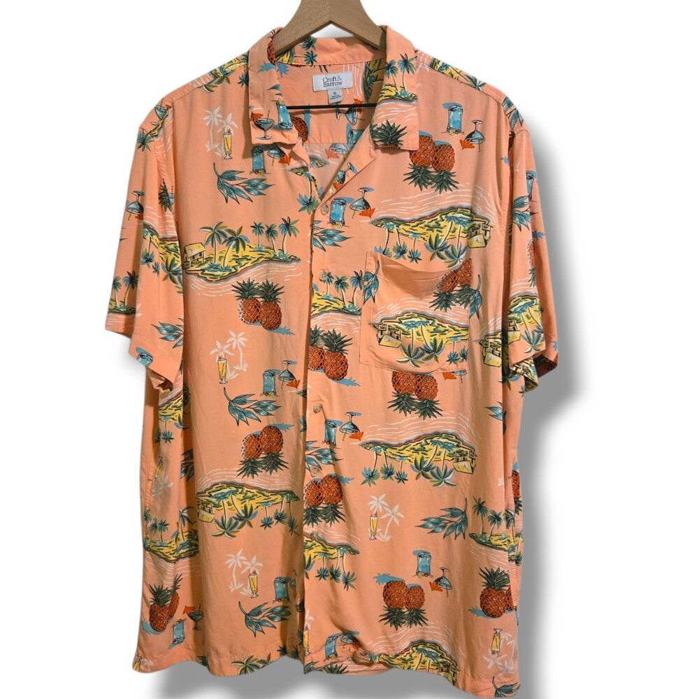 Croft & Barrow shirt mens XL orange short-sleeve cocktail tiki button-front